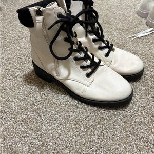 Women's White Lace-Up Boots